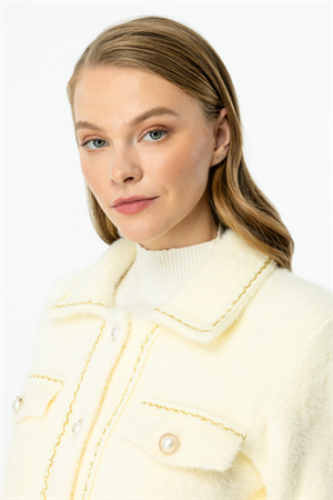ON FASHION CEP DETAYLI İNCİ VE SİM BİYELİ HIRKA - EKRU