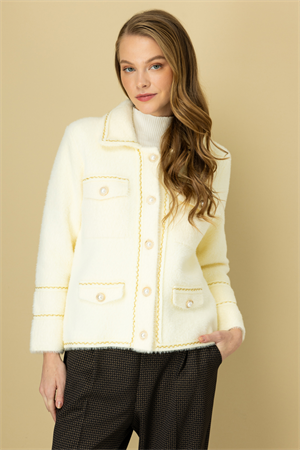ON FASHION CEP DETAYLI İNCİ VE SİM BİYELİ HIRKA - EKRU
