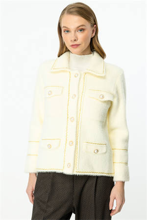 ON FASHION CEP DETAYLI İNCİ VE SİM BİYELİ HIRKA - EKRU