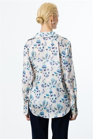 ON FASHION ÇİÇEK DESENLİ V YAKA GÖMLEK - MAVİ