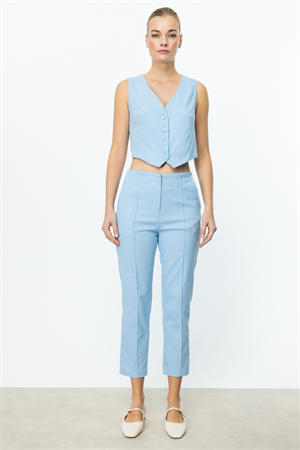 ON FASHION ÇİMALI DAR PANTOLON - MAVİ