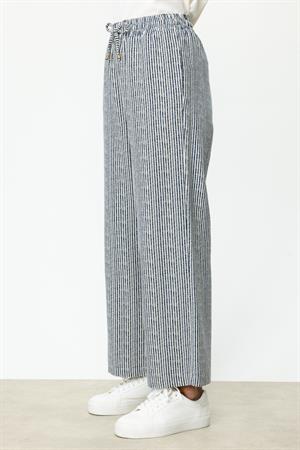 ON FASHION Çizgi Desenli Bol Paça Pantolon - LACİVERT