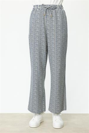ON FASHION Çizgi Desenli Bol Paça Pantolon - LACİVERT