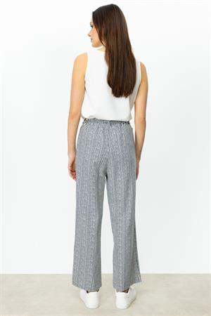 ON FASHION Çizgi Desenli Bol Paça Pantolon - LACİVERT