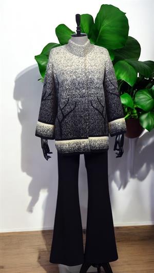 ON FASHION Desenli Kısa Dik Yaka Kaban - Ekru
