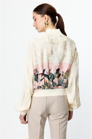ON FASHION DESENLİ PARLAK KUMAŞ RİBANALI CEKET - PEMBE