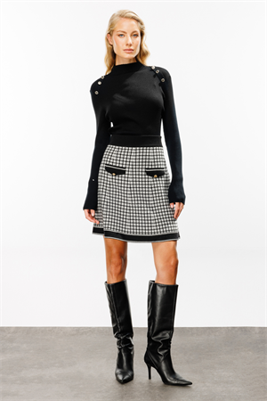 ON FASHION Desenli Triko Etek - Siyah