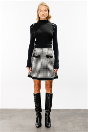 ON FASHION Desenli Triko Etek - Siyah