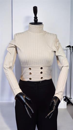 ON FASHION DİK YAKA DÜĞMELİ BLUZ - KUM