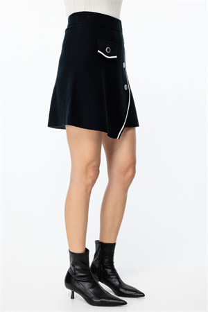 ON FASHION DÜĞMELİ KISA ETEK - SİYAH