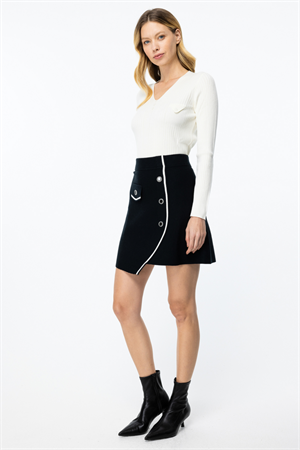ON FASHION DÜĞMELİ KISA ETEK - SİYAH