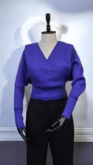 ON FASHION FİYONLU ÖN ARKA V KAZAK - SAKS