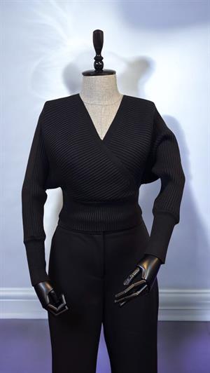 ON FASHION FİYONLU ÖN ARKA V KAZAK - SİYAH