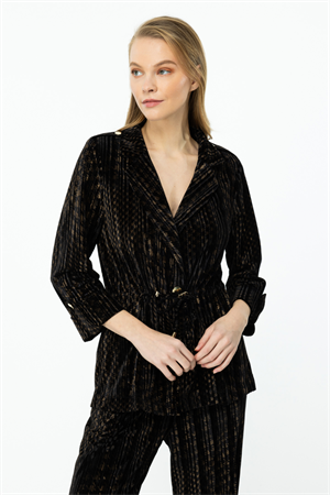 ON FASHION KADİFE KUMAŞ BELİ BAĞCIKLI CEKET - KAHVE
