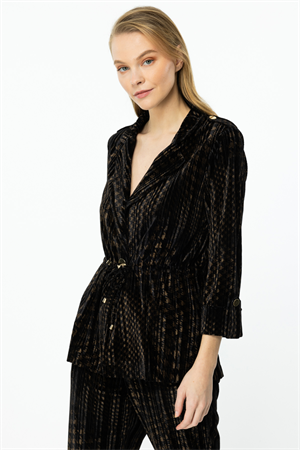 ON FASHION KADİFE KUMAŞ BELİ BAĞCIKLI CEKET - KAHVE