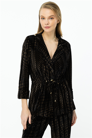 ON FASHION KADİFE KUMAŞ BELİ BAĞCIKLI CEKET - KAHVE