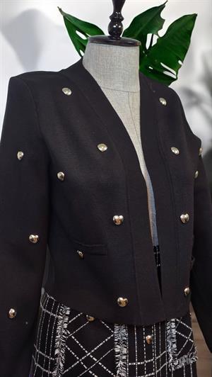 ON FASHION Kalpli Zımba Detaylı Triko Hırka - Siyah
