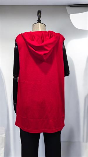 ON FASHION KAPÜŞONLU YELEK - KIRMIZI