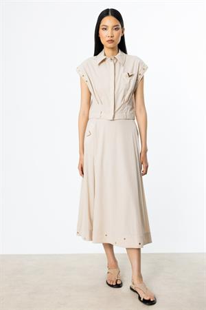 ON FASHION KOLLARI KUSGOZU DETAYLI CROP GOMLEK - BEJ