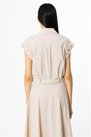 ON FASHION KOLLARI KUSGOZU DETAYLI CROP GOMLEK - BEJ