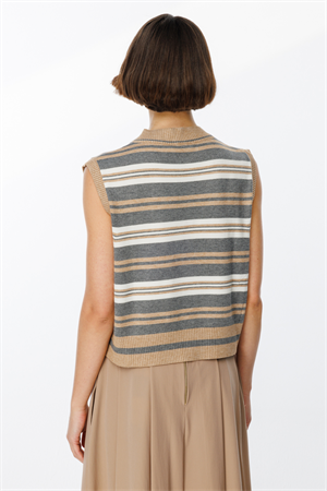 ON FASHION KRUVAZE ÇİZGİLİ SÜVETER - BEJ
