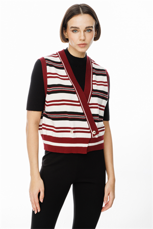 ON FASHION KRUVAZE ÇİZGİLİ SÜVETER - SİYAH