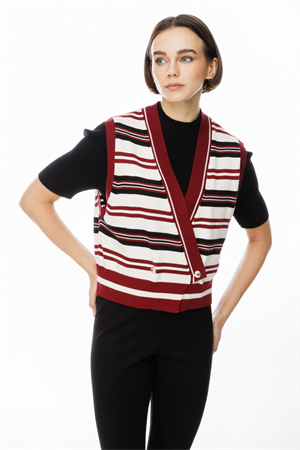 ON FASHION KRUVAZE ÇİZGİLİ SÜVETER - SİYAH
