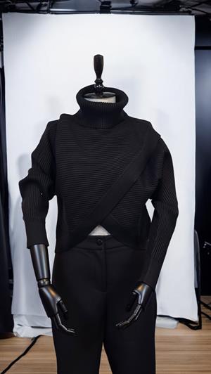 ON FASHION KRUVAZE EN BOY DEGAJE YAKA FİTİLLİ KAZAK - SİYAH