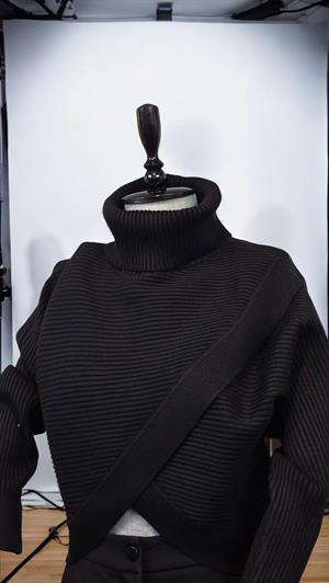 ON FASHION KRUVAZE EN BOY DEGAJE YAKA FİTİLLİ KAZAK - SİYAH