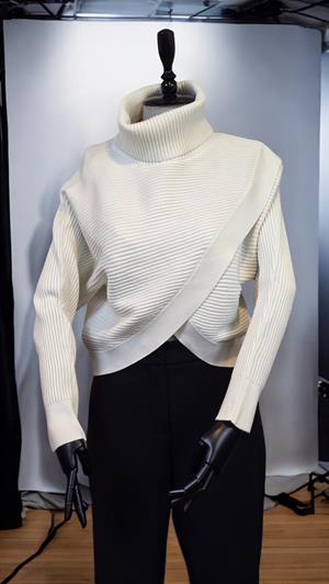 ON FASHION KRUVAZE EN BOY DEGAJE YAKA FİTİLLİ KAZAK - EKRU