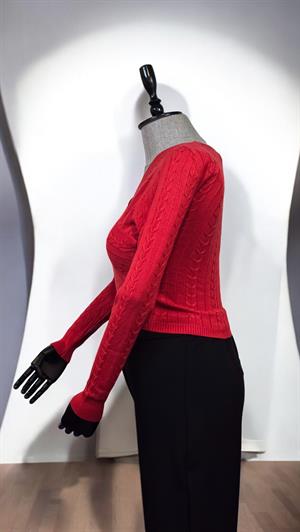 ON FASHION KRUVAZE ÖRGÜ DESENLİ KAZAK - KIRMIZI
