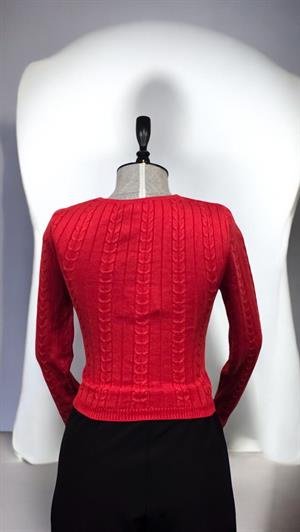 ON FASHION KRUVAZE ÖRGÜ DESENLİ KAZAK - KIRMIZI