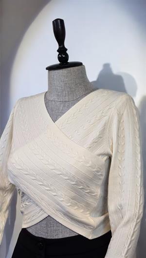 ON FASHION KRUVAZE ORGU DESENLİ KAZAK - KREM