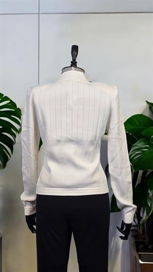 ON FASHION Omuzları Vatkalı Cep .kapaklı Fermuarrlı Hırka - Ekru