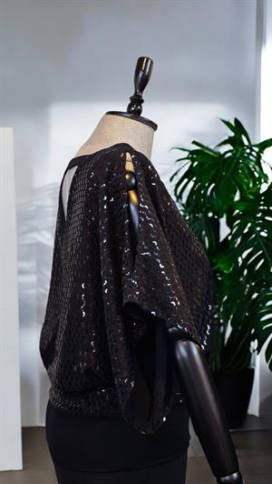 ON FASHION Pullu V :Yaka Bluz - Siyah