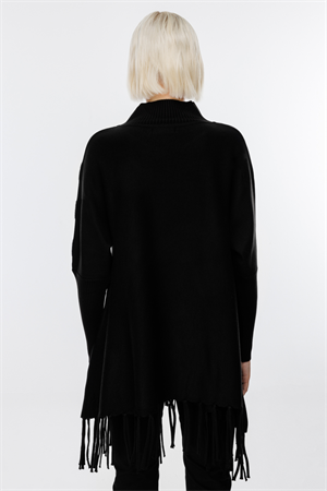 ON FASHION Püskül Detaylı Panço - Siyah