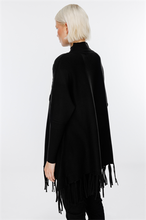 ON FASHION Püskül Detaylı Panço - Siyah
