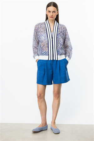 ON FASHION RİBANALI FERMUARLI DESENLİ HIRKA - İNDİGO