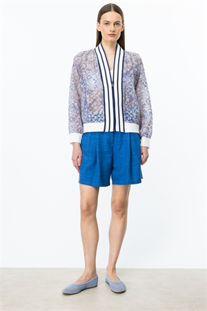 ON FASHION RİBANALI FERMUARLI DESENLİ HIRKA - İNDİGO