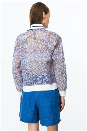 ON FASHION RİBANALI FERMUARLI DESENLİ HIRKA - İNDİGO