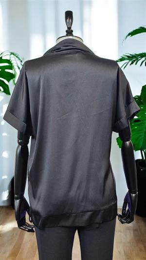 ON FASHION Saten Degaje Yaka Bluz - Siyah
