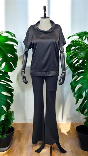 ON FASHION Saten Degaje Yaka Bluz - Siyah