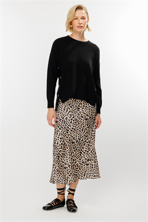 ON FASHION Saten Mide Boy Etek - Leopar