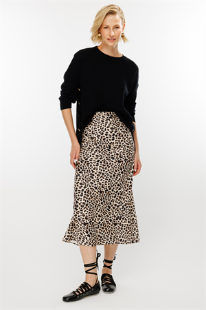 ON FASHION Saten Mide Boy Etek - Leopar