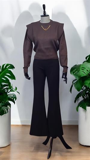 ON FASHION Sıfır Yaka Kısa Kazak - Kahve
