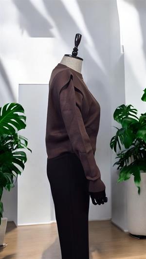 ON FASHION Sıfır Yaka Kısa Kazak - Kahve