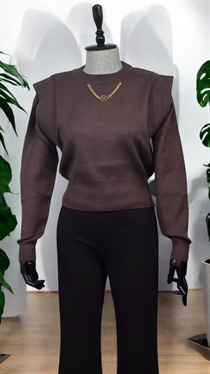 ON FASHION Sıfır Yaka Kısa Kazak - Kahve