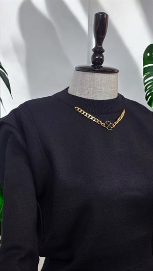 ON FASHION Sıfır Yaka Kısa Kazak - Siyah
