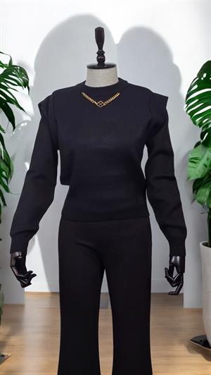 ON FASHION Sıfır Yaka Kısa Kazak - Siyah