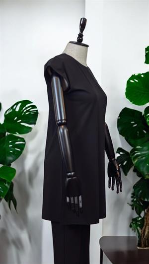 ON FASHION Sıfır Yaka Uzun Basic Tunik Bluz - Siyah